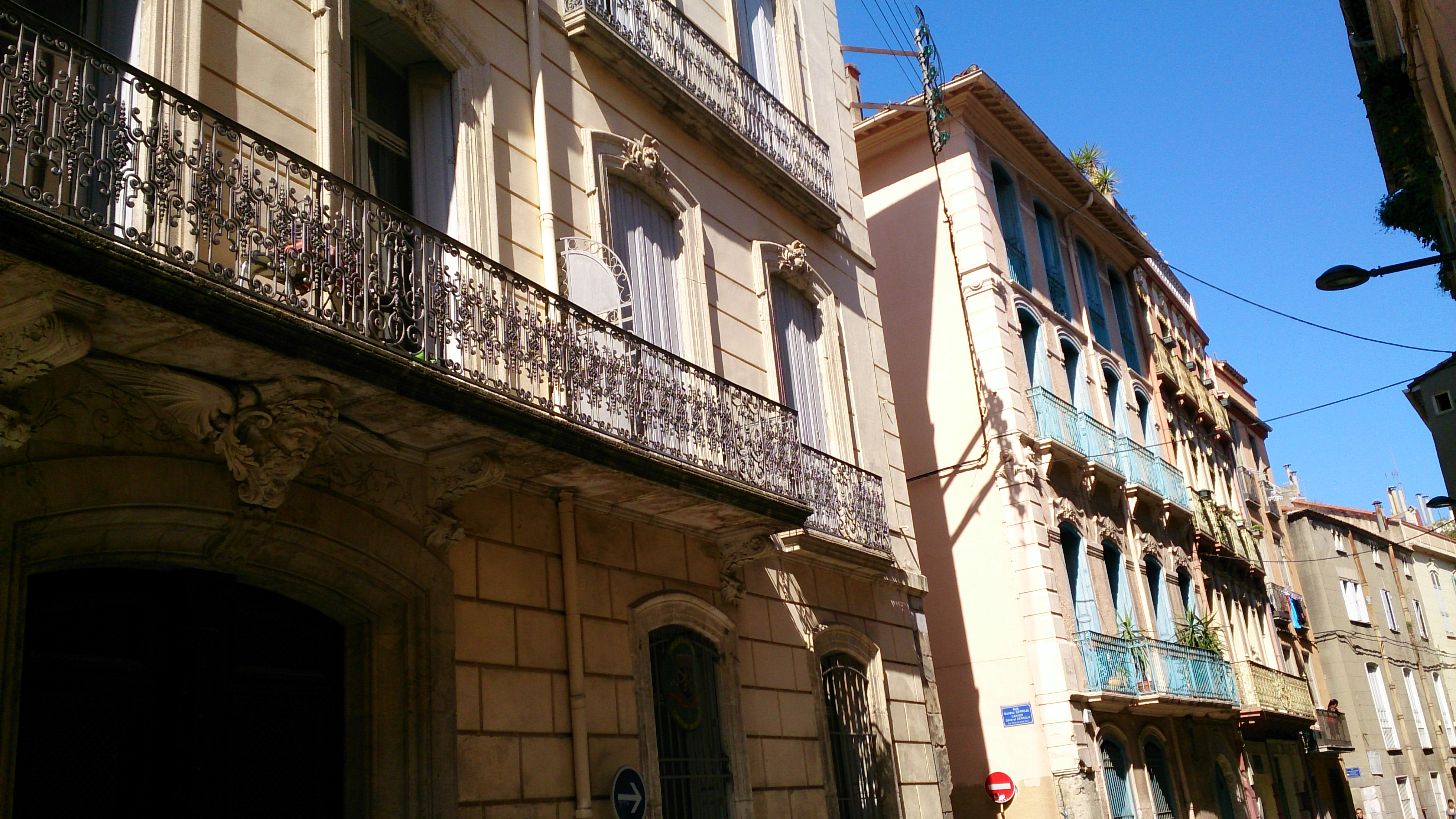 Wrought iron balconies common in Perpignan